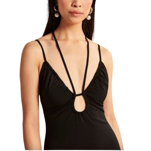 Abercrombie & Fitch Convertible Strappy Cutout Mini Dress Womens Large Black NEW - Picture 2 of 14